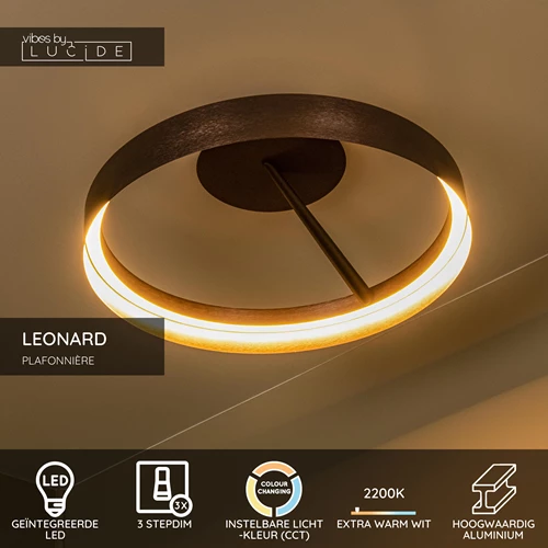 Lucide LEONARD - Plafonnière - Ø 54,5 cm - LED 3 StepDim - CCT - 1x35W 2200K/3000K - Koffie - Vibes - USP